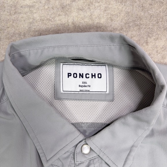 Poncho Shirt Mens 2XL Gray Peal Snap Pockets Vented Button Up Lightweight Fish - Picture 11 of 11